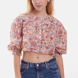 NWT - For Love & Lemons Floral Mushroom Cropped Blouse